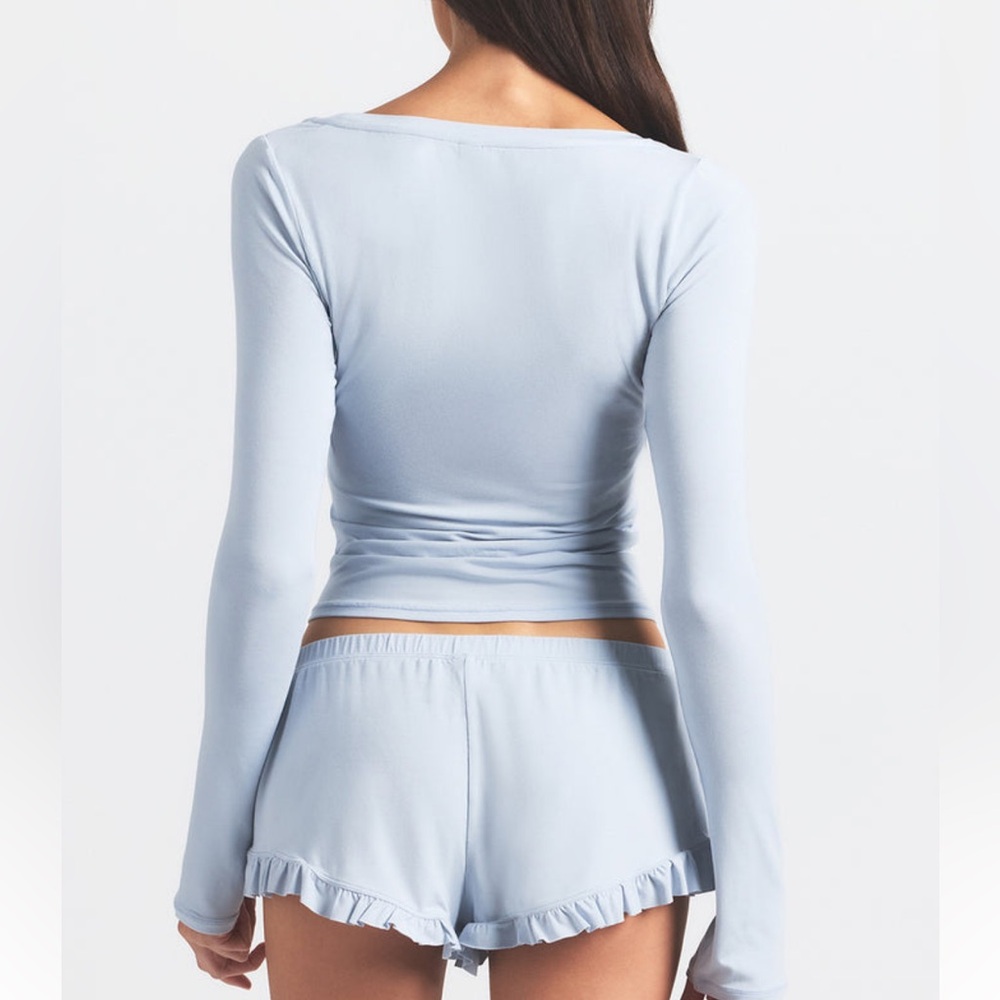 SKIMS Scoop Neck Sleep Set With Shorts In Zen Blue Size Medium - Picture 3 of 14